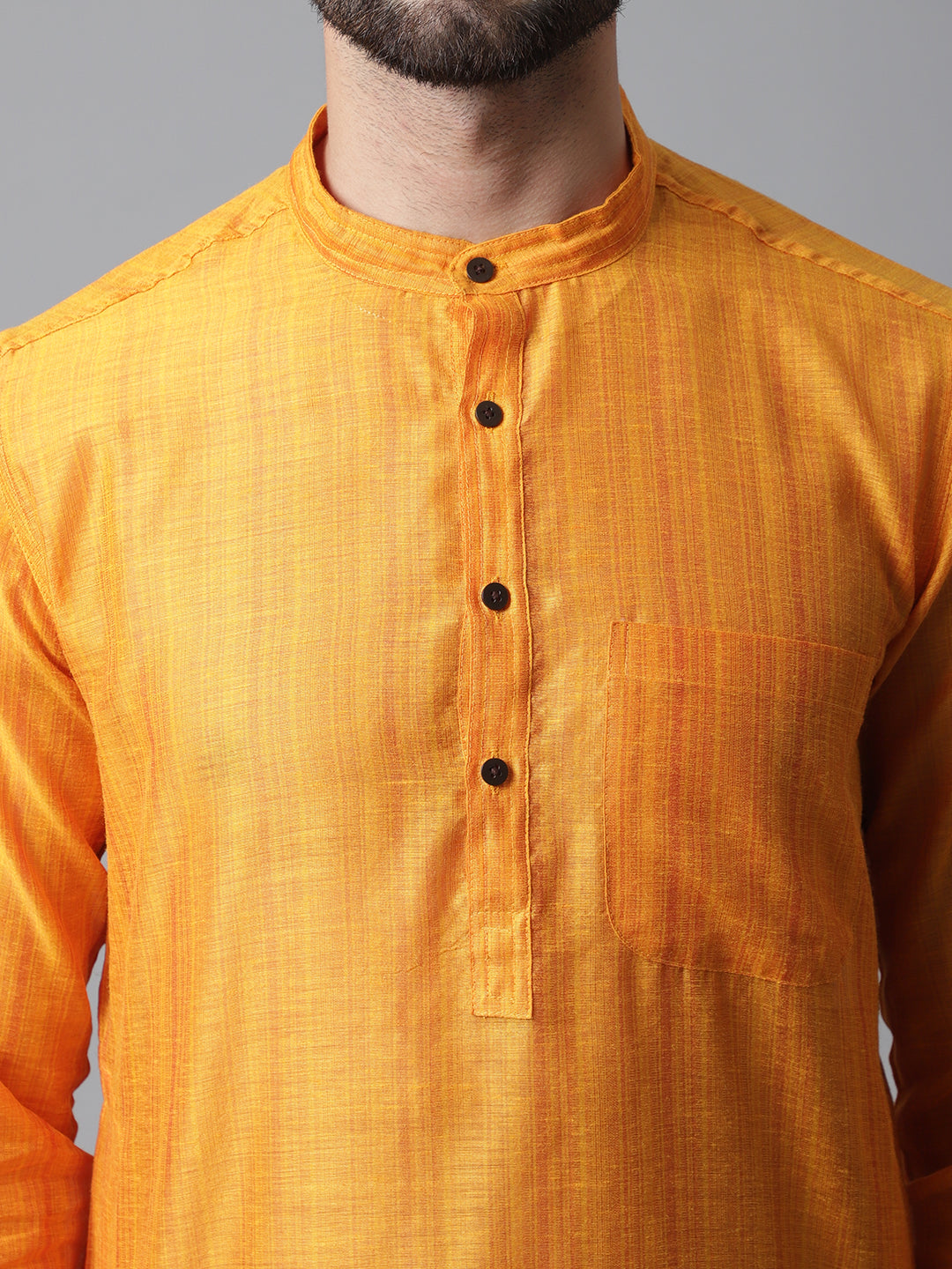 Even Apparels Yellow Check Kurta With Band Collar