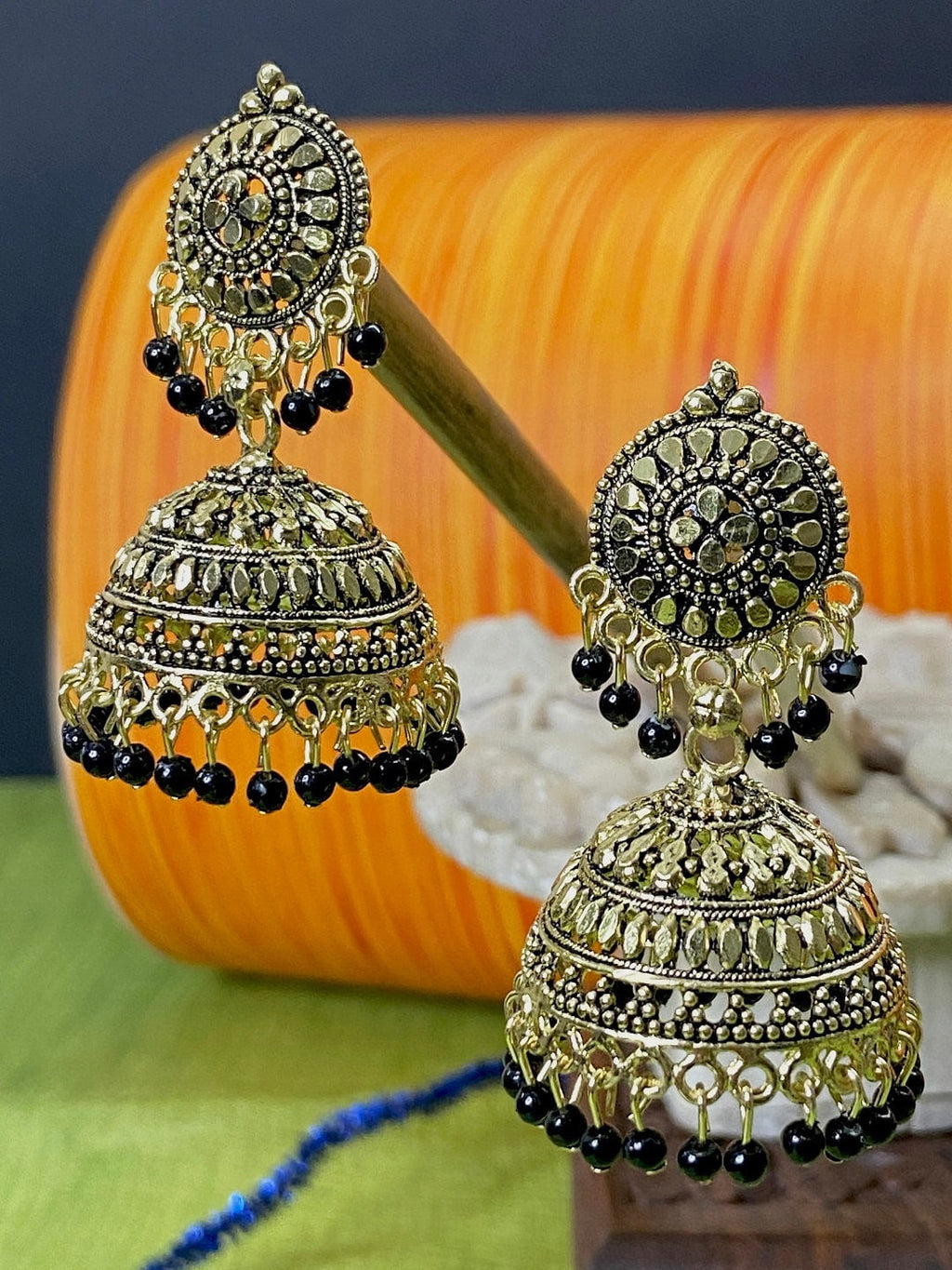 Gold-Polished Alloy Designer Brass Jhumki Earrings - The Pari
