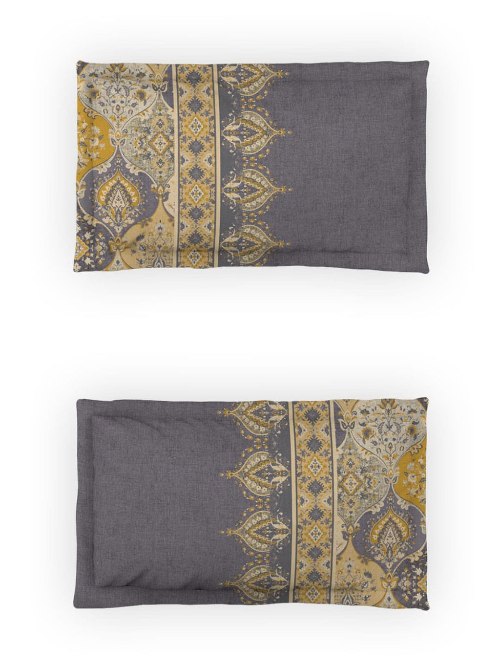 DDecor Grey & Yellow Ethnic Motifs Cotton 140 TC King Bedsheet With 2 Pillow Covers