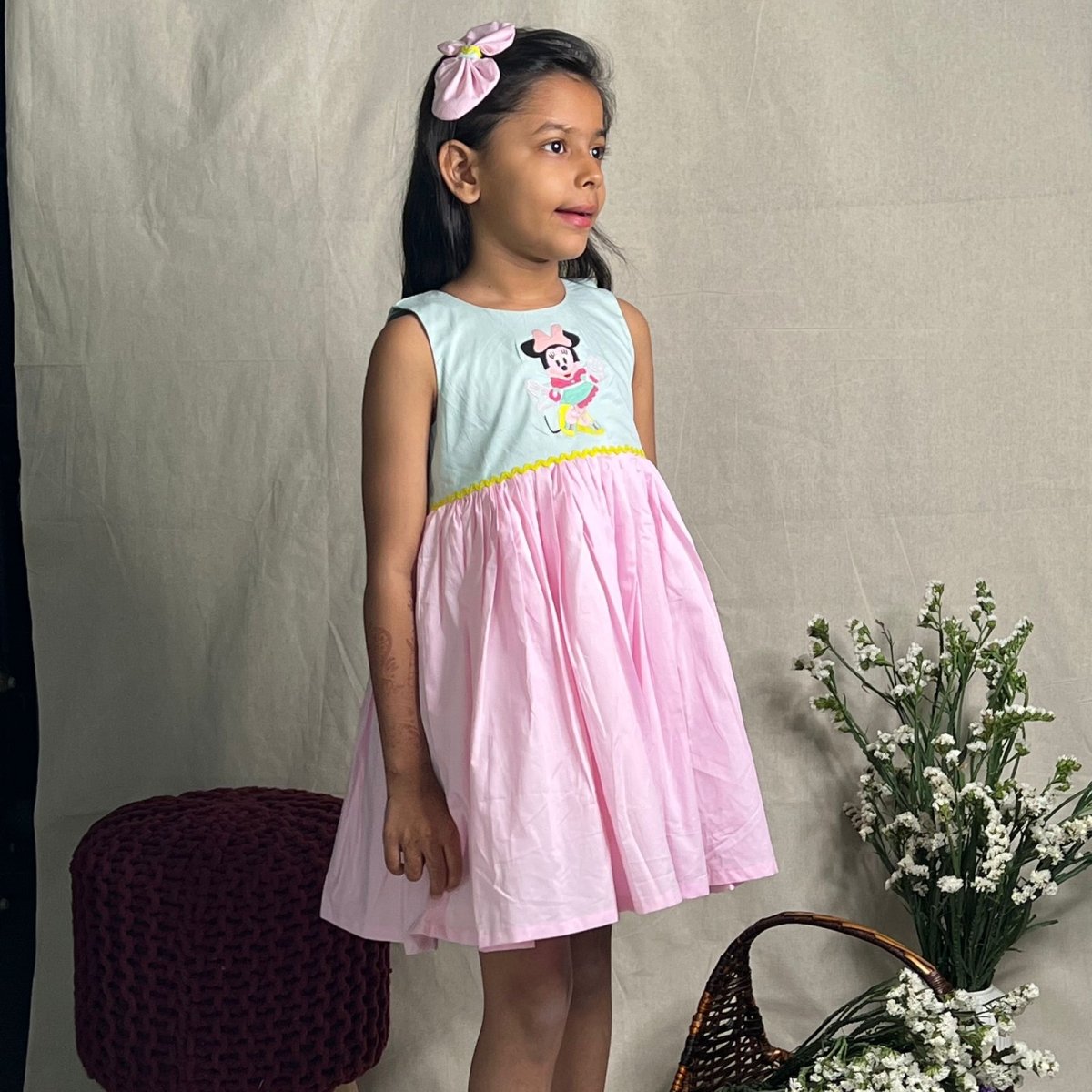 ArthLife Pink And Cyan Minne Embroidered Dress