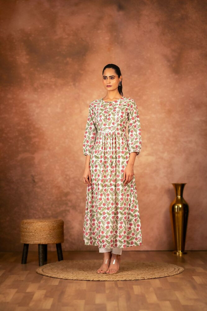 Joban Fashion Red Floral Hand Block Printed Cotton Kurta Pant Set