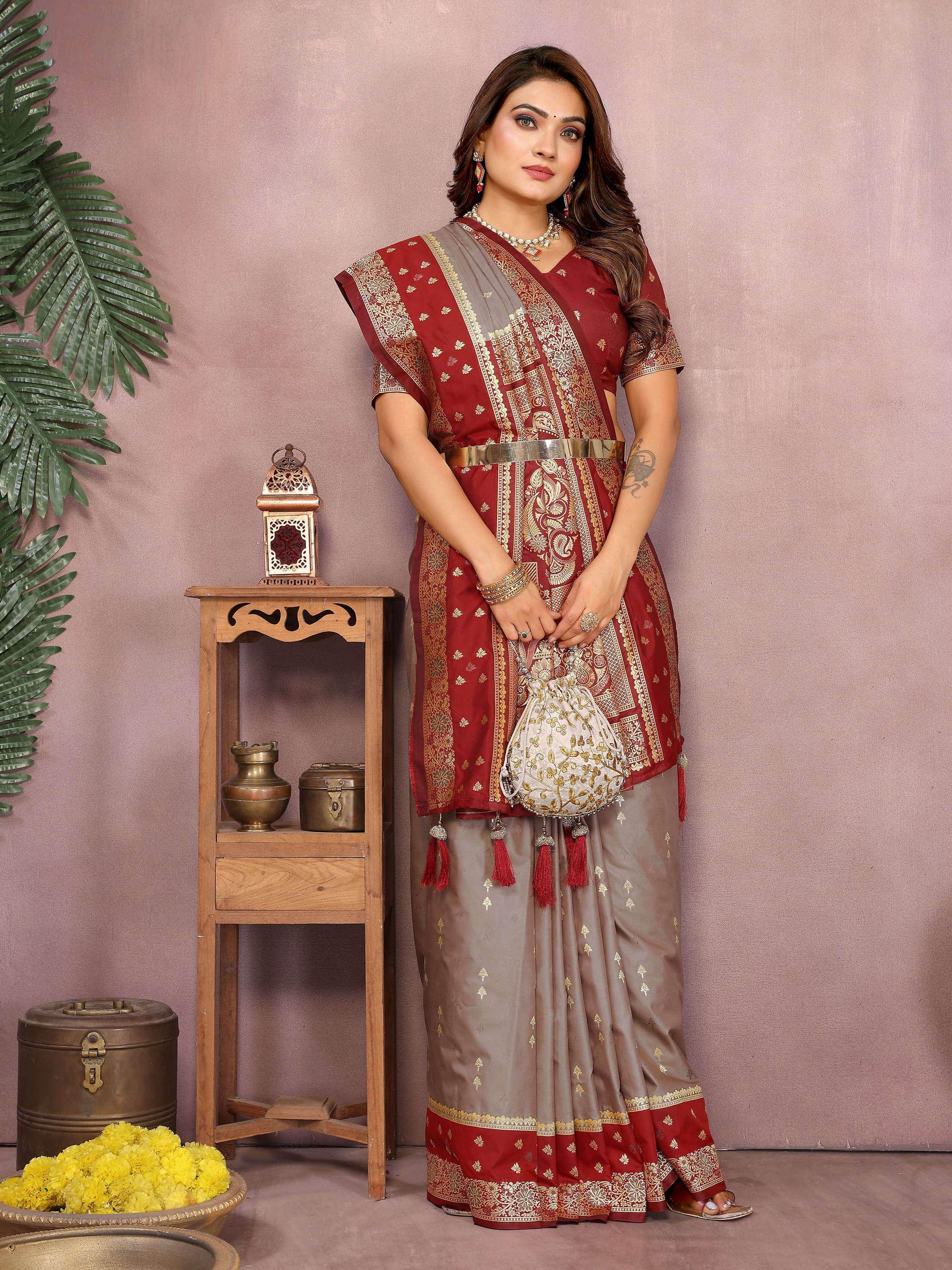 Aastha Fashion Grey Kalamkari Silk Zari Woven Saree