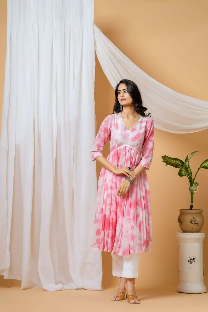 Joban Fashion Pink Tie & Dye Kurta Pant Set
