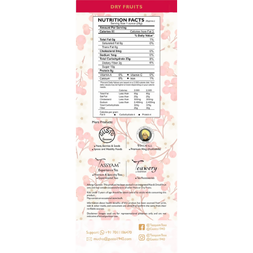 Tassyam Organics Premium Imported Dried Cranberries - Box