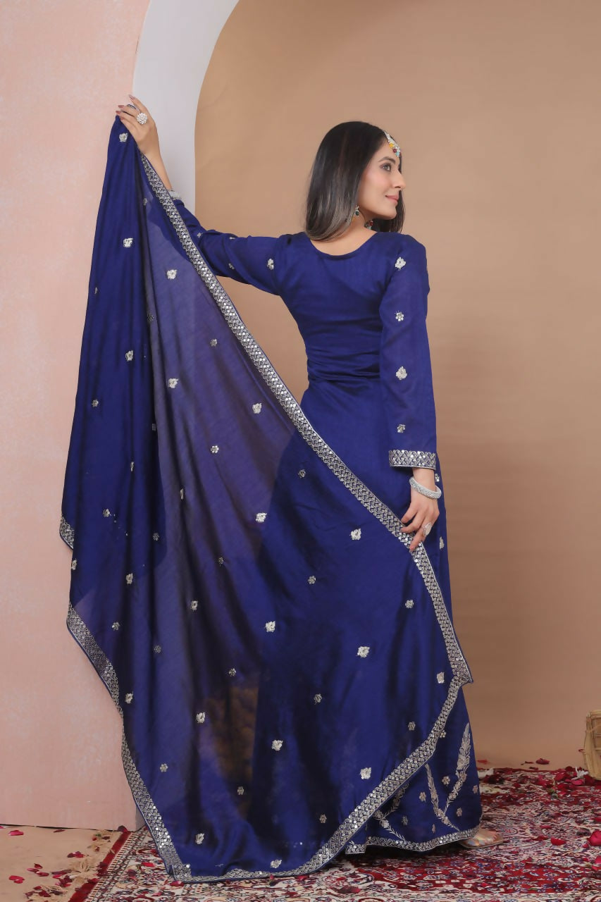 Joban Fashion Blue Georgette Embroidered Sharara Set