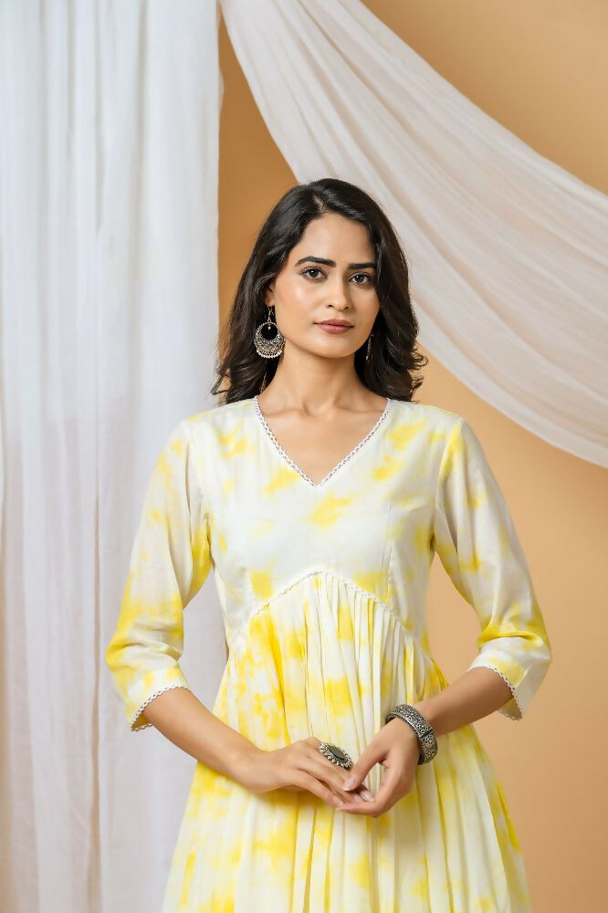 Joban Fashion Yellow Tie & Dye Kurta Pant Set
