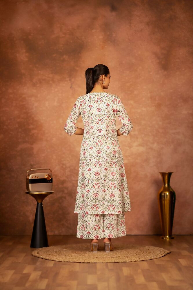 Joban Fashion Green Pink Hand Block Printed Cotton Suit Set