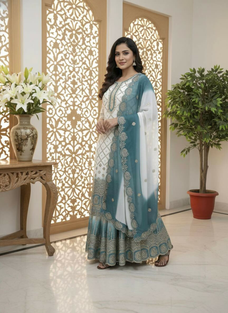 Teeya Creation Multi Color Star Georgette Heavy Embroidery Work Functional Wear Salwar Suit