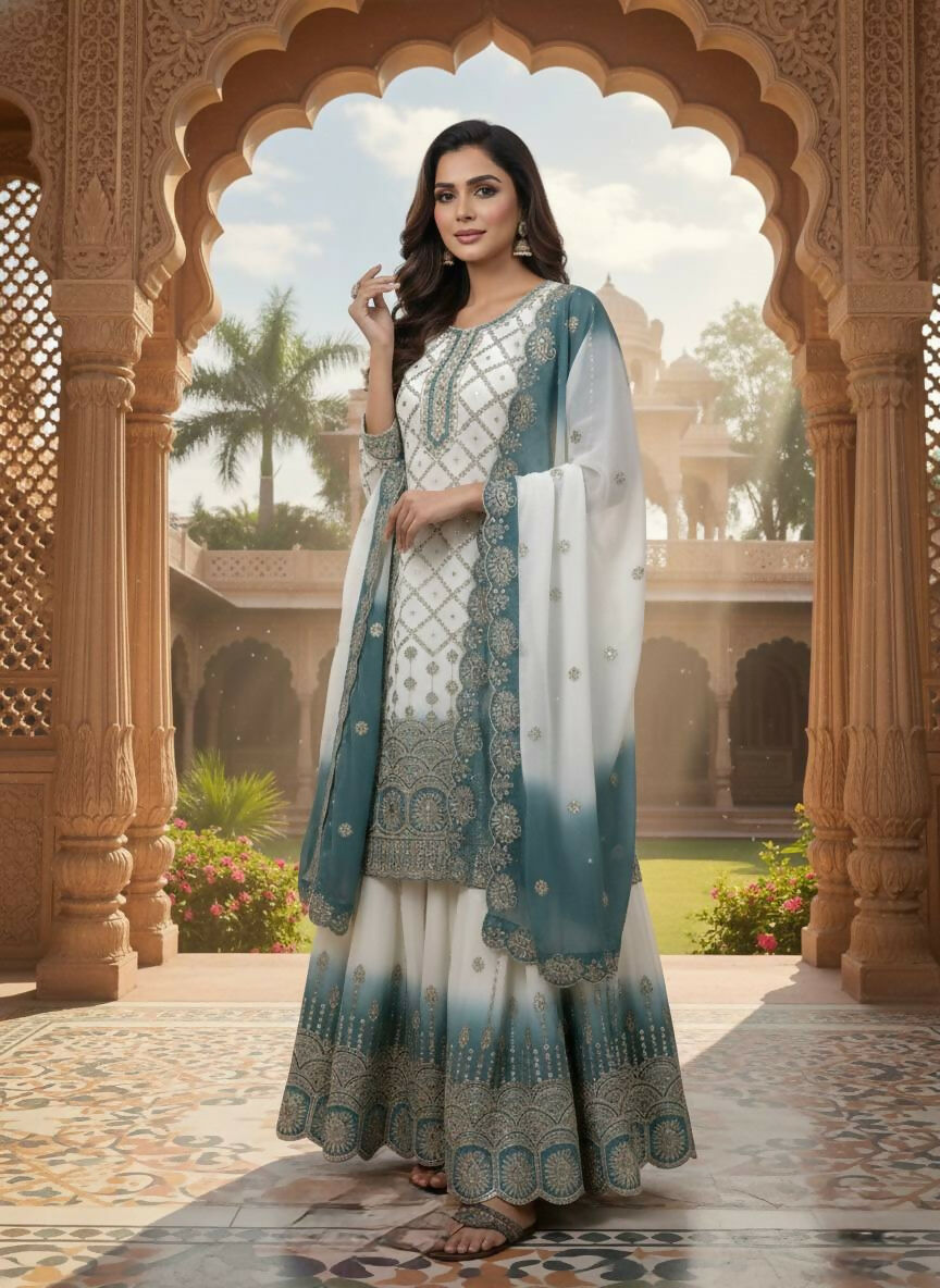 Teeya Creation Multi Color Star Georgette Heavy Embroidery Work Functional Wear Salwar Suit
