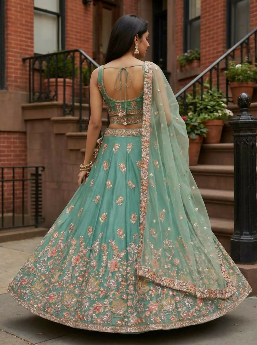 Lehenga Mart Designer Indian Wedding Lehenga Choli-Sky Green