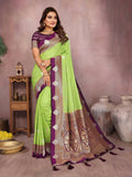 Aastha Fashion Parrot Green Silk Sarees Weaving Saree