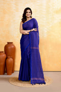 Piyari Fashion Women's Royal Blue Embellished Cotton Blend Zari Check Handloom Saree