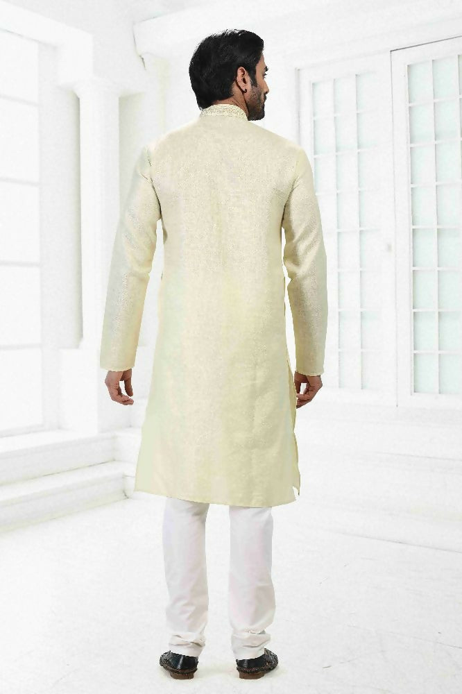 Raivat Ethnic Linen Cotton Thread Work Kurta Pajama In Pista Green Colour