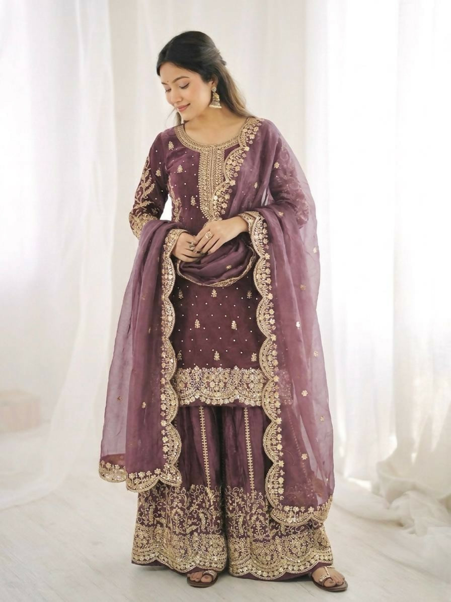 Teeya Creation Onion Color Fendy Silk Embroidery Work Wedding Wear Salwar Suit