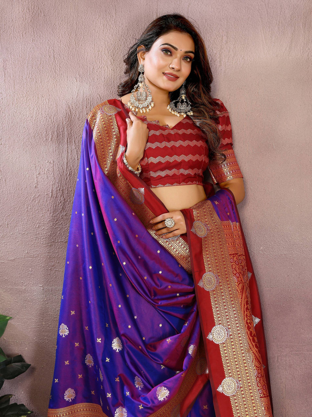 Aastha Fashion Violet Silk Sarees Weaving Saree