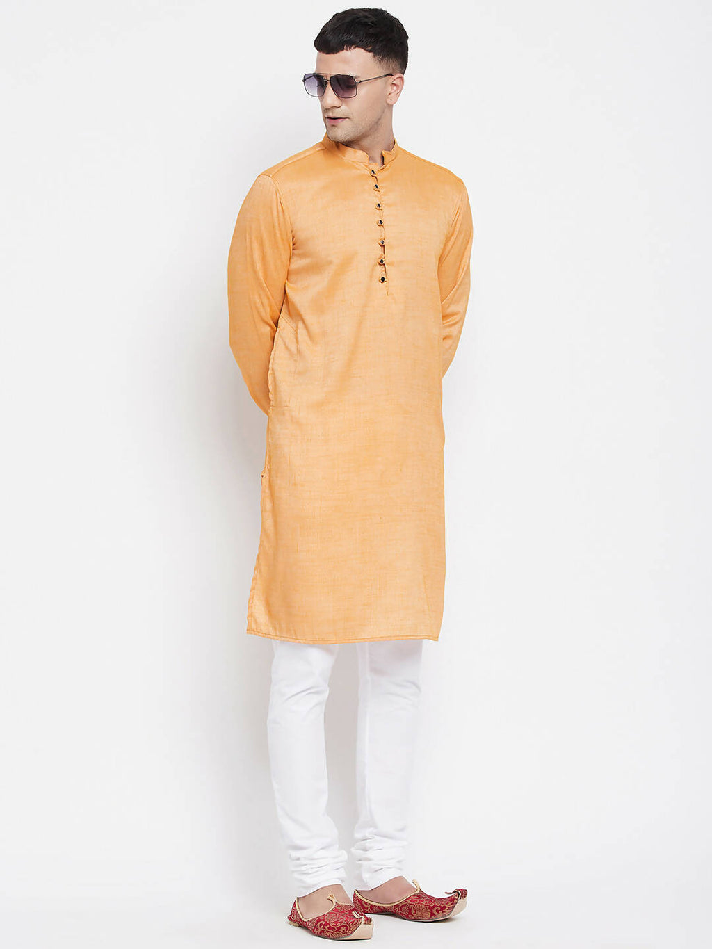 Even Apparels Yellow Rayon Men's Kurta With Band Collar