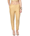 Juniper Women Gold Cotton Flex Solid Slim Fit Pant/Slim Pant