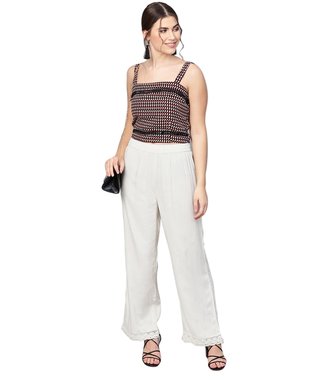 Juniper Women Offwhite Rayon Solid Wide Leg Palazzo