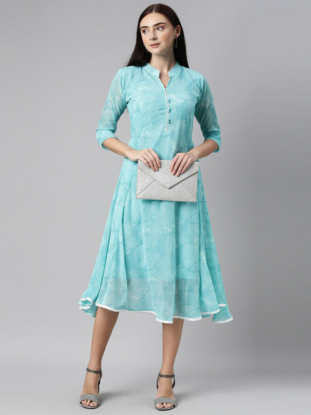 Souchii Women Floral Chiffon A-Line Midi Dress