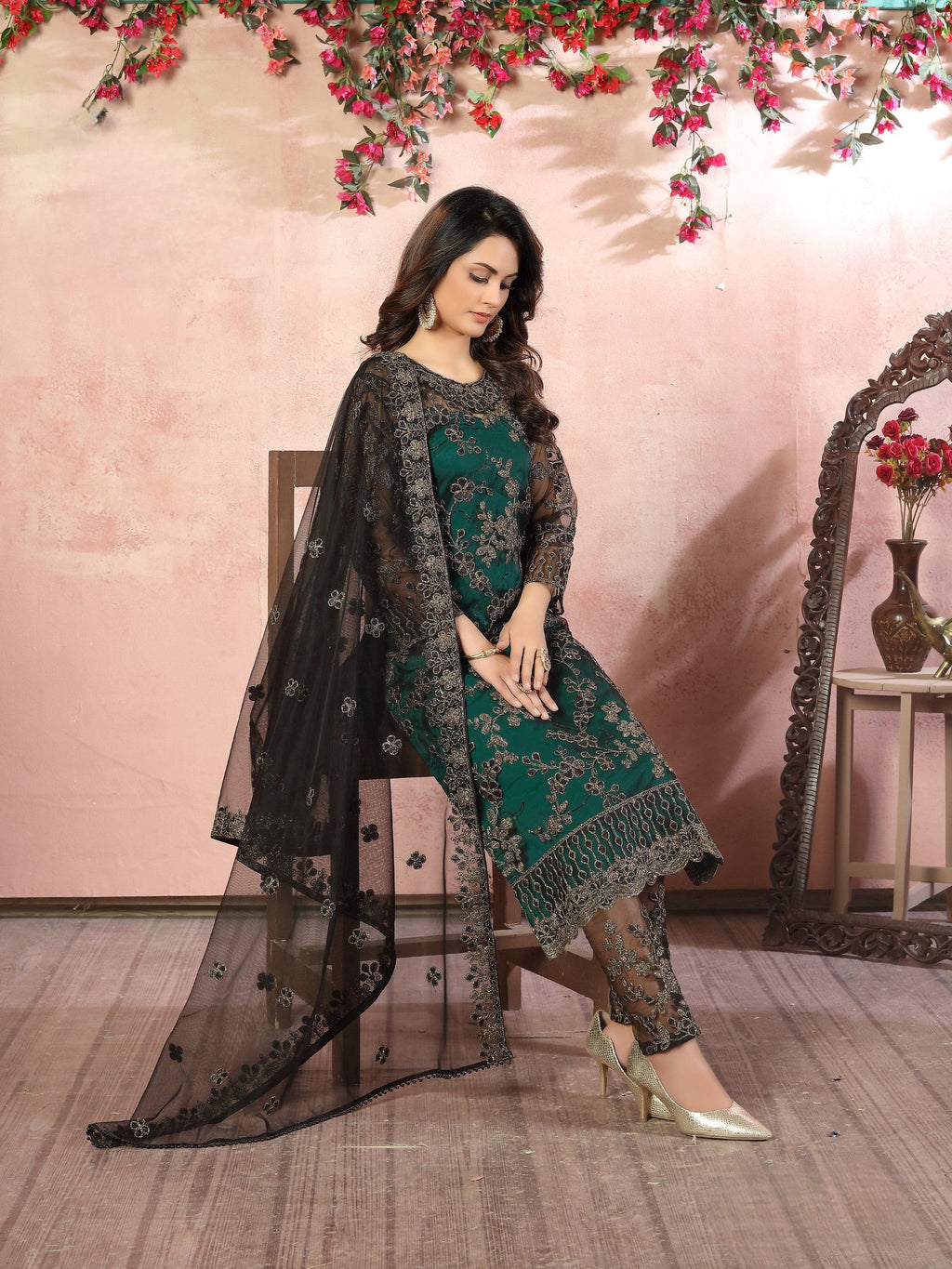 Anaita Green Embroidered Net Salwar Suit
