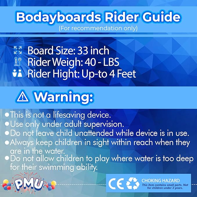 PMU 33 Inch Orange Bodyboard - Lightweight Wrist Leash, Slick Bottom Boards for Beach, Sea & Pool - Surfing Board for Kids, Teens & Adults Wave Conditions Pkg/1