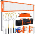 Outdoor Volleyball Badminton Combo Set with Net, Anti-Sagging Design, 4 Badminton Rackets, 3 Birdies and PU Volleyball for Backyard Lawn Beach