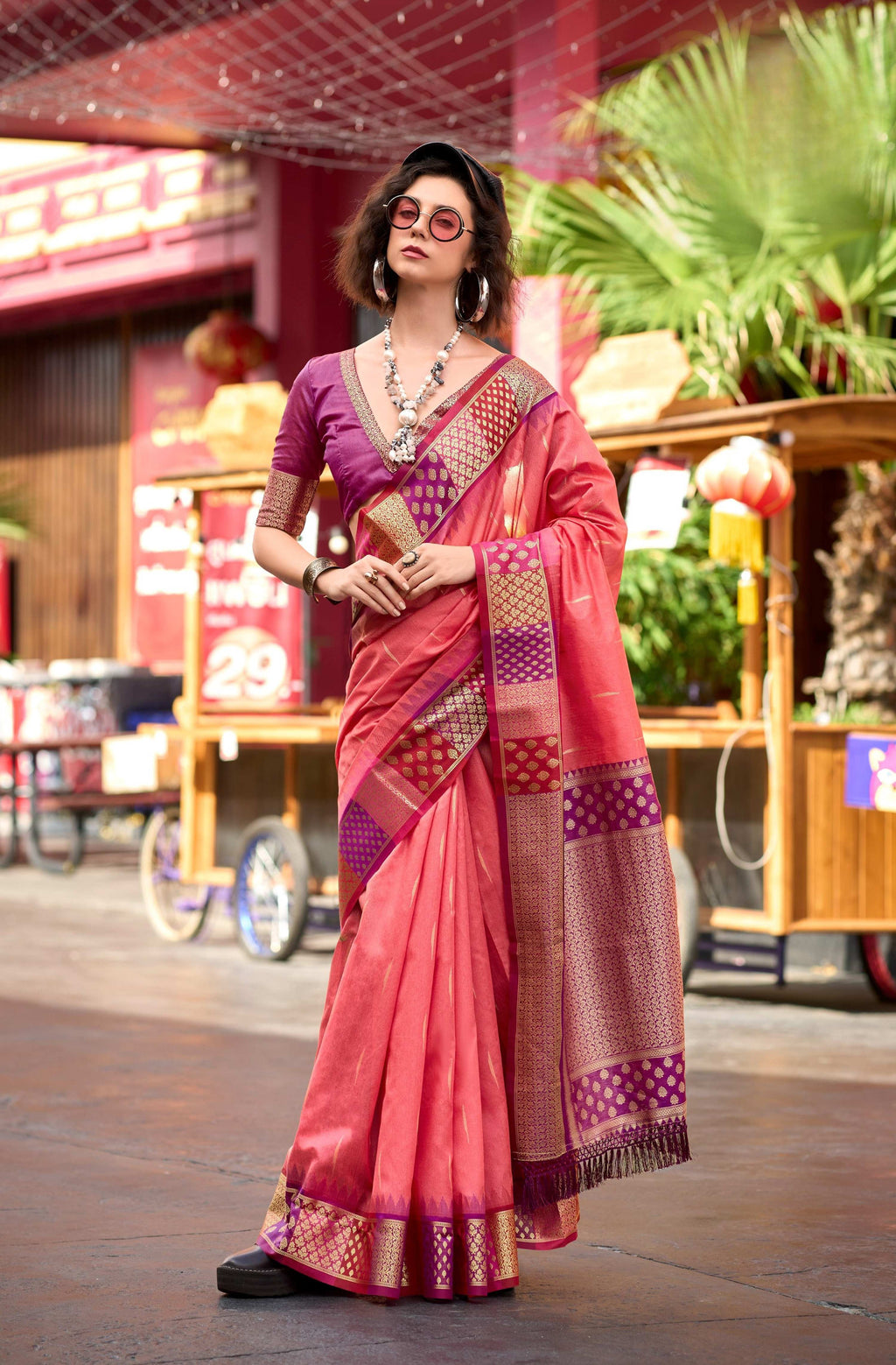 Anaita Peach Designer Weaving Pure Silk Saree With Blouse