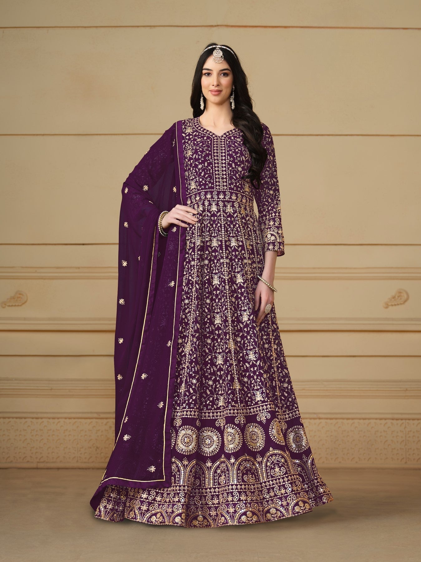 Anaita Purple Embroidered Faux Georgette Anarkali Suit
