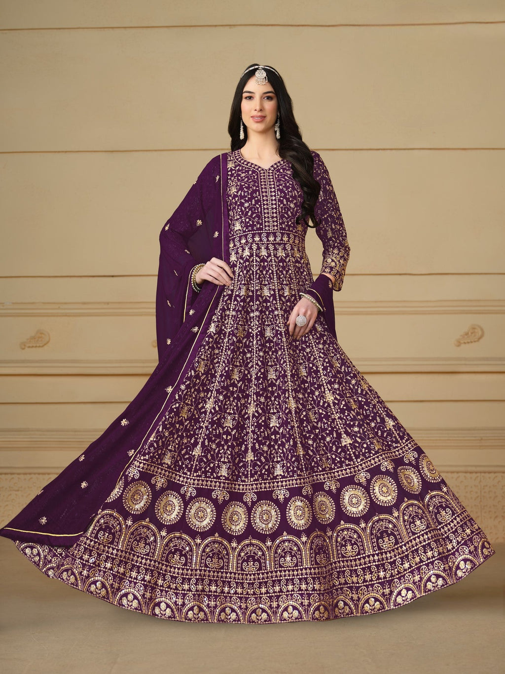 Anaita Purple Embroidered Faux Georgette Anarkali Suit