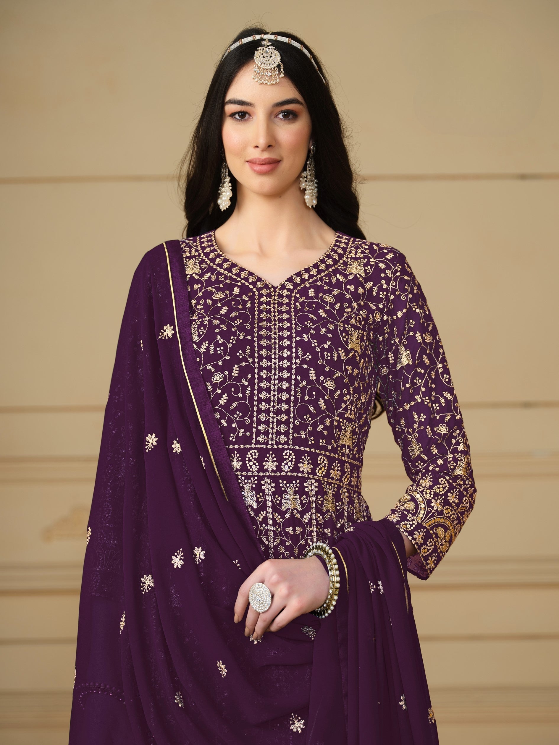 Anaita Purple Embroidered Faux Georgette Anarkali Suit