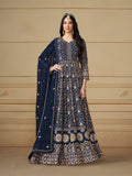Anaita Navy Blue Embroidered Faux Georgette Anarkali Suit
