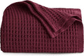 Bedsure 100% Cotton Blanket Twin XL Size for College Dorm - Breathable and Soft, Waffle Weave Twin Blanket for Summer, Dorm Room Essentials, Red, 66x90 inches