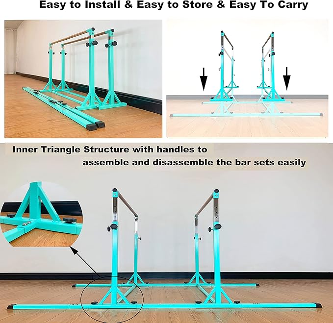 Gymnastics Double Horizontal Bars 3Play Parallel Bars Uneven Bars Gymnastics Training Kip Bar with 304 Stainless Steel Regulating Arms & Fiberglass Rail for Indoor Outdoor Home Club Use