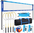 Outdoor Volleyball Badminton Combo Set with Net, Anti-Sagging Design, 4 Badminton Rackets, 3 Birdies and PU Volleyball for Backyard Lawn Beach