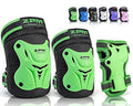 2PM SPORTS Knee Pads for Kids, Wrist Guards Knee and Elbow Pads Set with Drawstring Bag, Protective Gear Set for Girls Boys Roller Skating Cycling Skateboard - Green Medium