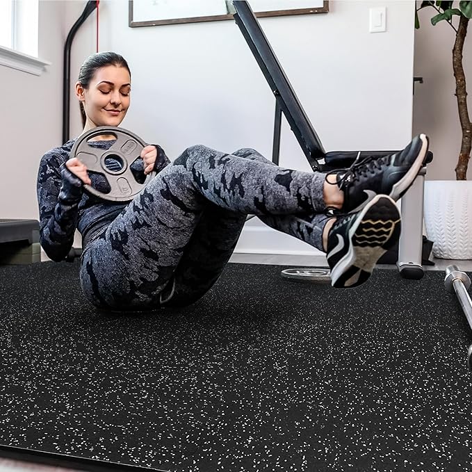 SUPERJARE 0.4'' Thick 24 Pcs 96 Sq Ft Rubber Top Exercise Equipment Mats, High Density EVA Foam Mats with Rubber Top, Interlocking Gym Flooring for Home Gym, Protective Workout Mat, Black/Grey