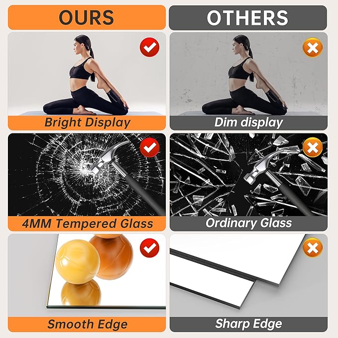 Hasipu 3 Pcs 55''x17'' Home Gym Mirror Large Full Length Wall Mounted Full Body Mirror for Yoga Dance Fitness Exercise Studio Bedroom Garage, Frameless Tempered Glass Workout Mirrors Black Rectangular