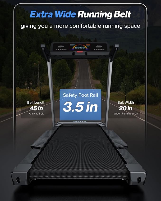 WELLFIT Treadmill for Home, 2 Level Incline Heavyduty Treadmill with Pulse Sensor, 4.0 HP, 1.0-10.0 MPH, 450/360 lbs Capacity, Large Running Area Treadmills with Bluetooth Player & LED Display