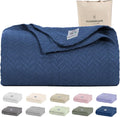Cloud Scape Linen 100% Cotton Queen Size Blanket, Herringbone Pattern, Lightweight Summer Blanket,Best Gifts for Women, fits Full Size Bed, 92 x 92, Ensign Blue