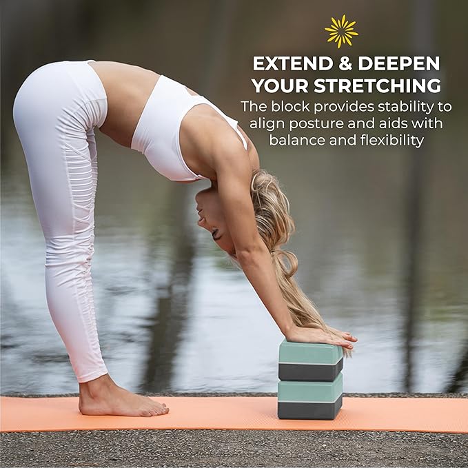 Sunshine Yoga 4" Striped Yoga Block, 10 Pack Bulk EVA Foam Yoga Blocks, Firm and Supportive Yoga Brick, Balance Foam for Stretching, Pilates, and Workout, 4" x 6" x 9"