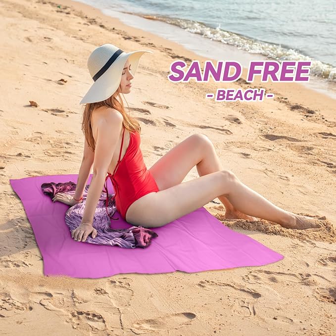 Microfiber Beach Towel-Perfect for Travel, Sports, Camping, Swimming, Yoga, Gym- Quick Dry, Sand Free, Compact, Lightweight, Absorbent (Purple, Medium(130x70cm, 51x27”))
