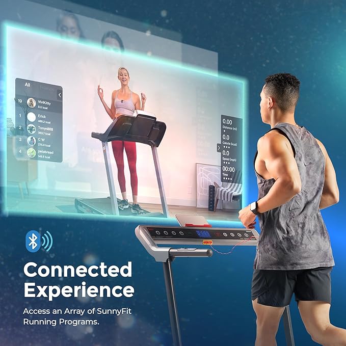Sunny Health & Fitness Strider Foldable Treadmill, 20-Inch Wide Running Belt with Optional Exclusive SunnyFit™ App and Enhanced Bluetooth Connectivity