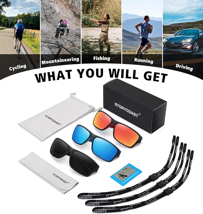 STORYCOAST Polarized Sports Sunglasses for Men Women Unbreakable Frame Cycling Fishing Driving