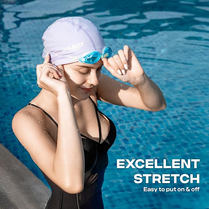 COOLMATE Fabric Swim Cap for Adult Women Men Kid 3 4 6 8 14 16, Silicone Water Resistant Layer, Cloth Swim Cap Gifts for Swimmers, Lightweight for Pool, Lap Swimming (1 pc)