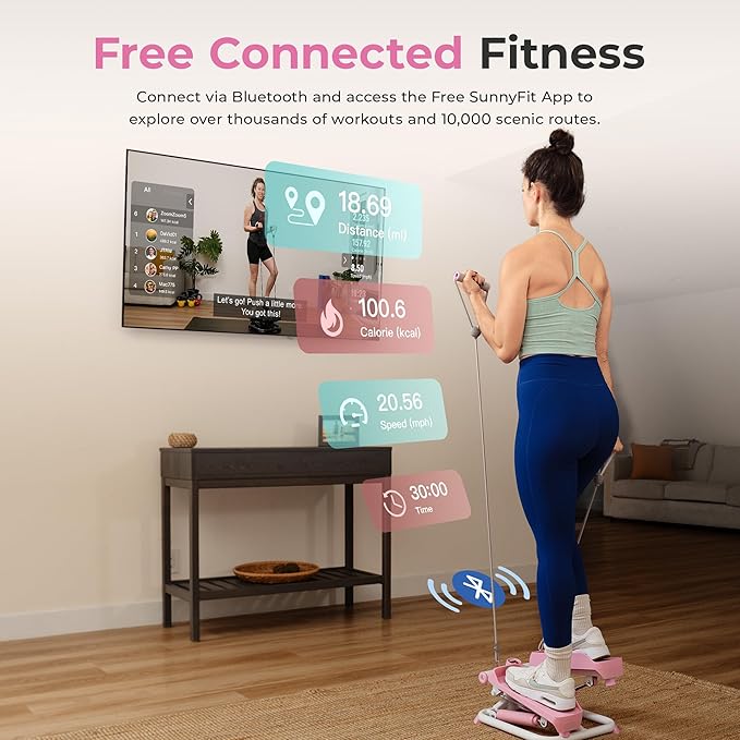 Sunny Health & Fitness Mini Stepper for Exercise at Home, Stair Step Workout Machine with Resistance Band and Over 300lb Weight Capacity, Optional Twist Motion and Free SunnyFit App Connection