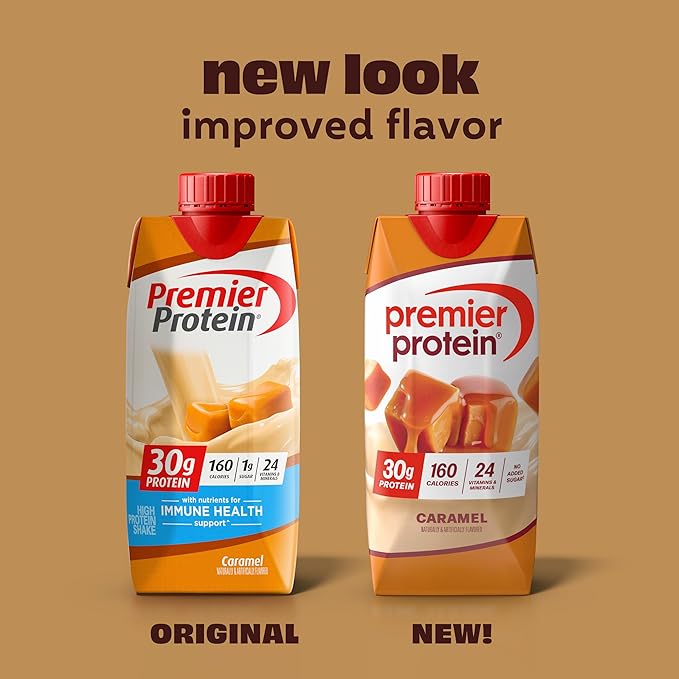 Premier Protein Shake, Caramel, 30g Protein, 1g Sugar, 24 Nutritents & Minerals to Support Immune Health, 11 Fl oz, Pack of 12