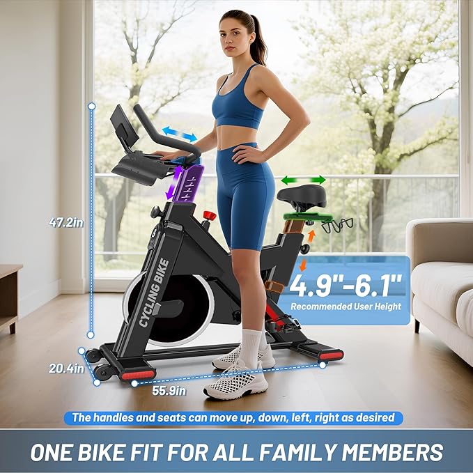 Exercise Bike, Stationary Bike for Home Cardio with Comfortable Seat Cushion, Adjustable Seat Handle, iPad Holder & 350 lbs Weight Capacity