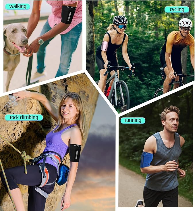 HiRui Running Armband Sleeve Universal Sports Armband Cell Phone Holder Armband for Exercise Workout, Compatible with iPhone 16/15/14/13/Plus/Pro Samsung Galaxy All Phones (XL, Blue)