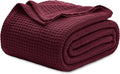 Bedsure 100% Cotton Blanket Queen Size for Bed - Breathable and Soft, Waffle Weave Blanket for Summer, Thick Cozy Fall Blankets for Women Gift, Red, 90x90 Inches
