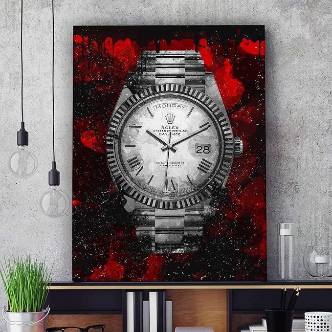 Luxury Watch Canvas Print Office Wall Decor Modern Art Pop Culture Decoration Inspiration Clock Timer Prints Framed Arts Walls Furniture (24" x 18")